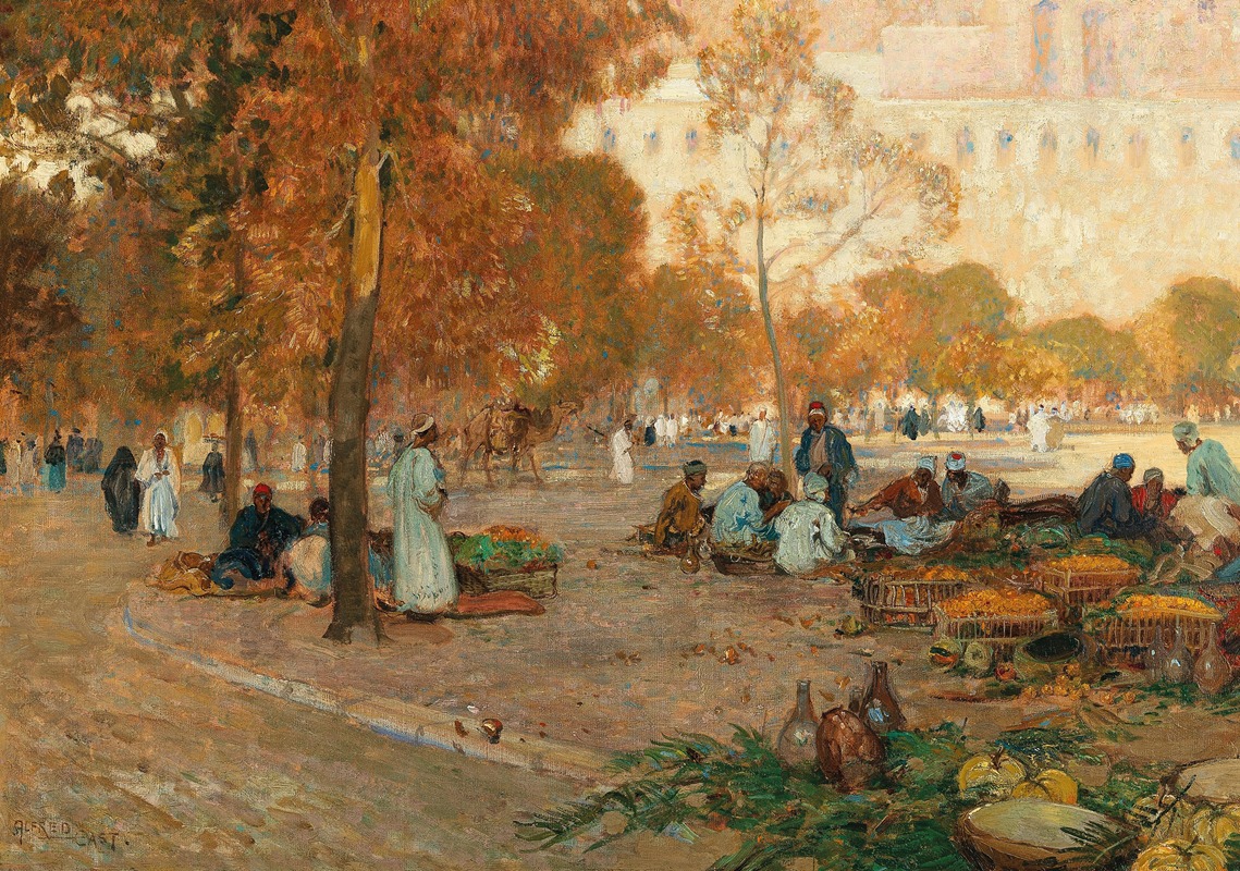Sir Alfred East - A Market Scene before the Citadel in Cairo