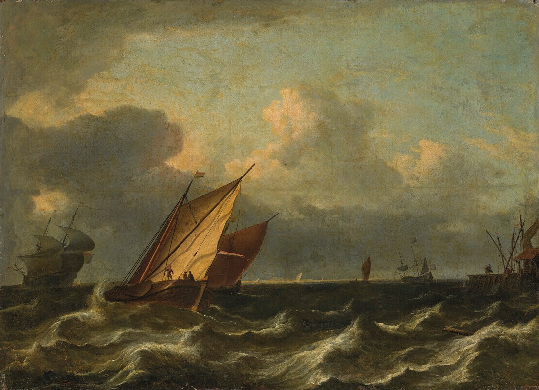 Aernout Smit - Vessels sailing in choppy waters near a port