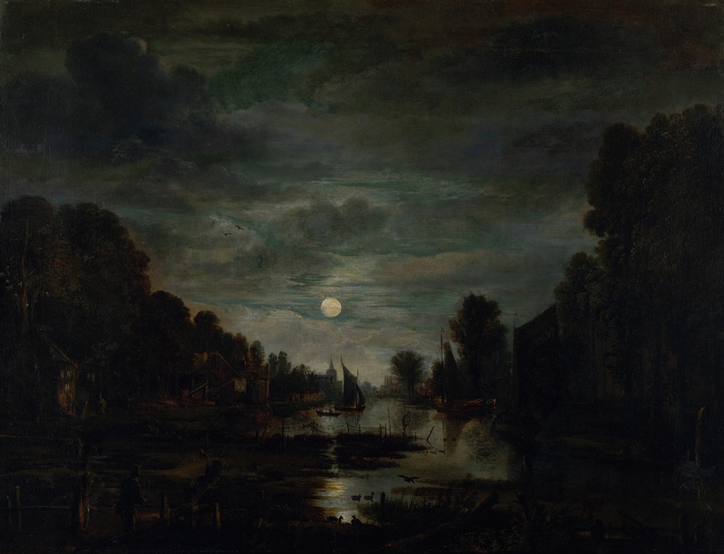 Aert van der Neer - River Landscape in Moonlight