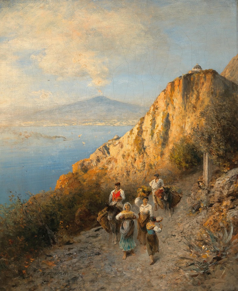 Albert Flamm - Returning Home from the Market, with Vesuvius in the Background