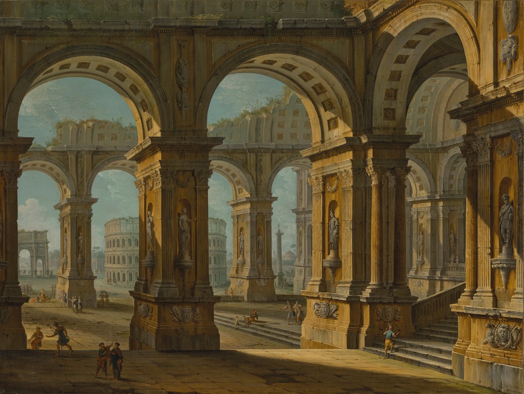 Antonio Joli - A capriccio of Rome with the Colusseum and Arch of Titus