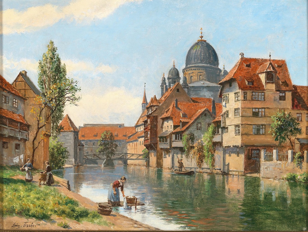 August Fischer - Old Nuremberg, a View of the Synagogue from the Pegnitz River