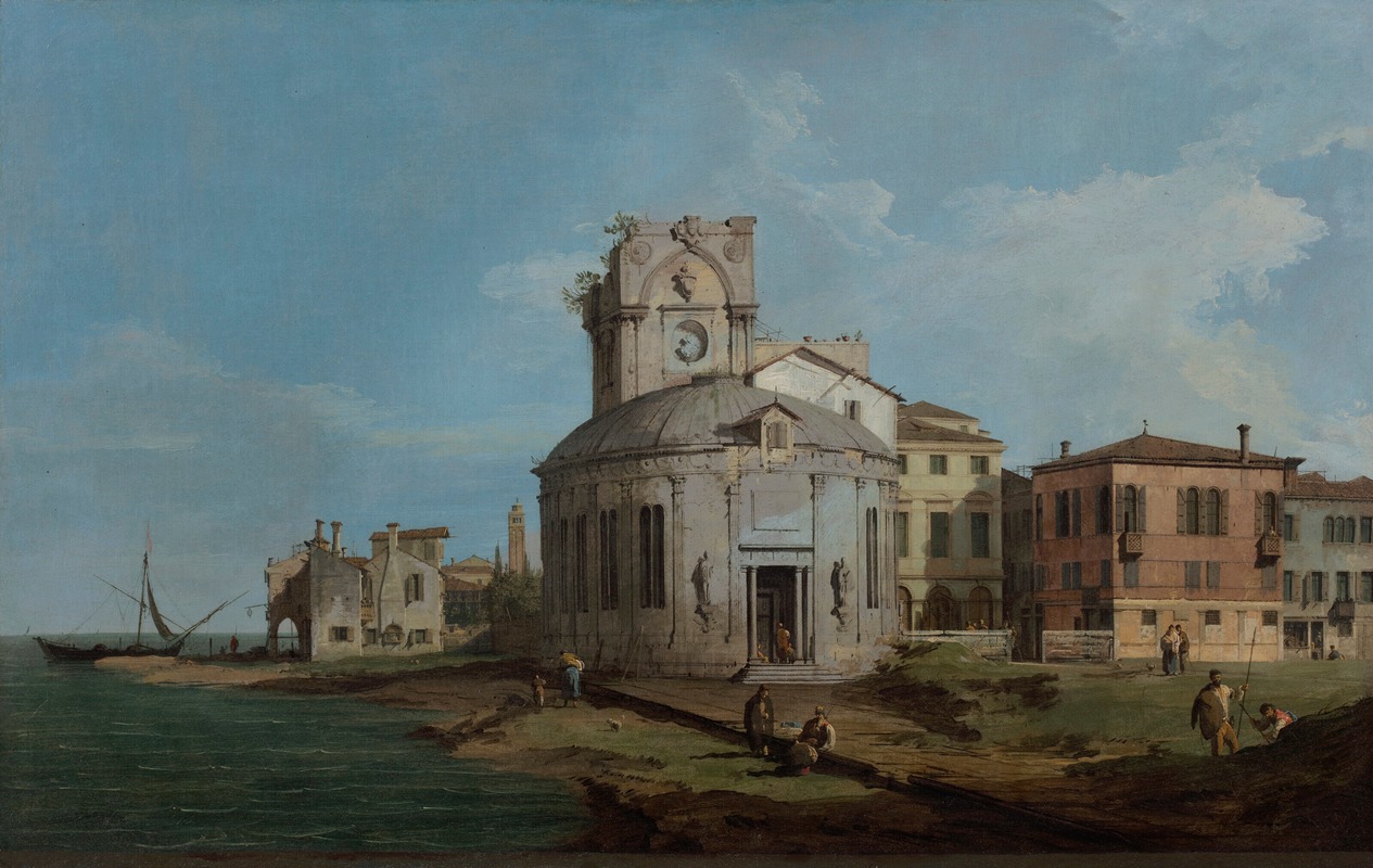 Canaletto - A Venetian Capriccio with an oval church by the Lagoon