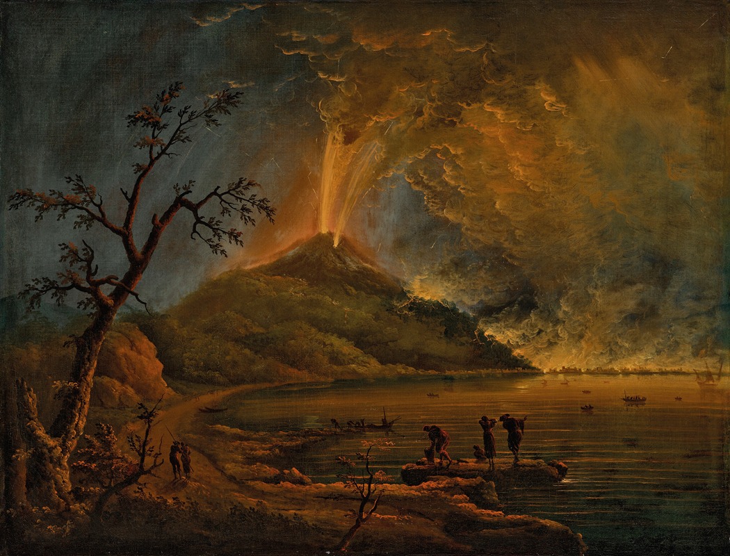 Carlo Bonavia - A volcano erupting at night, possibly Mount Etna