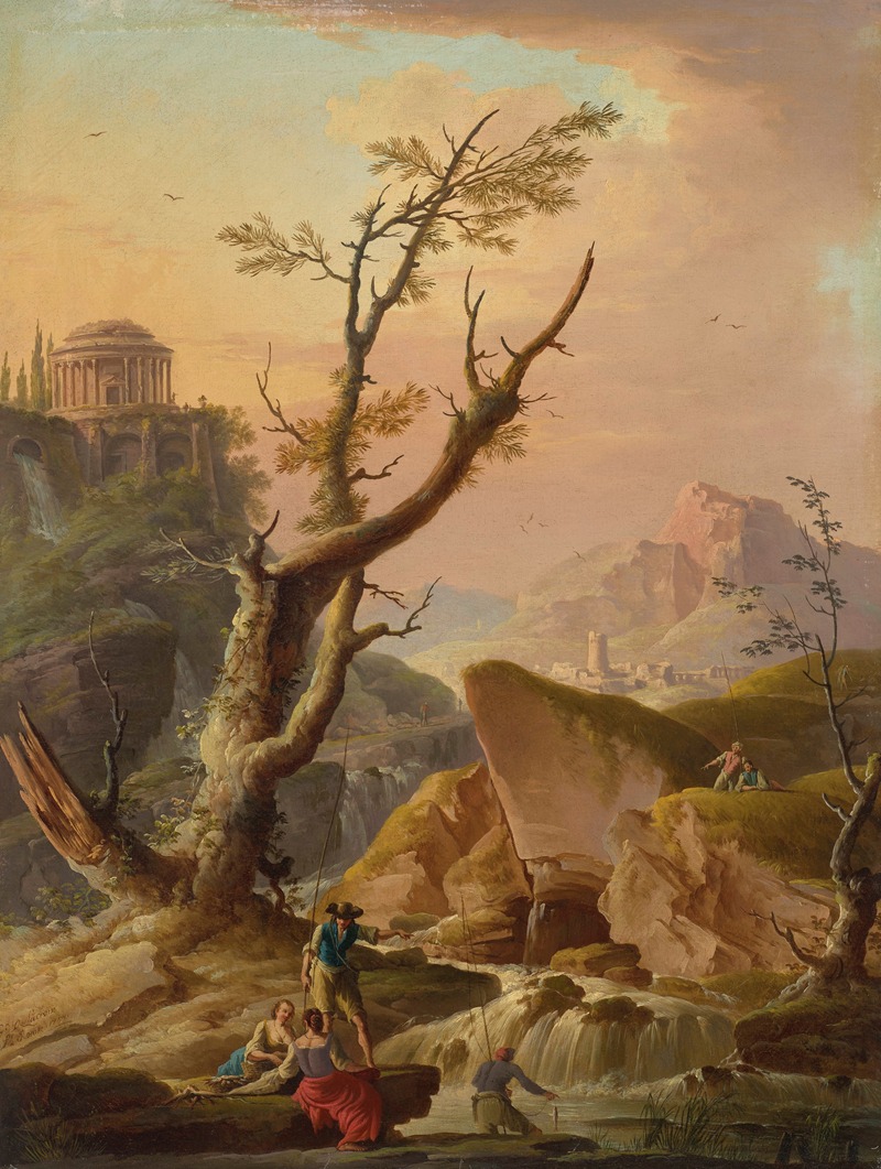 Charles-François Grenier De Lacroix - An Italian landscape with figures