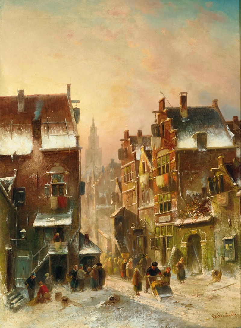 Charles Leickert - A Winter Day in a Dutch Town