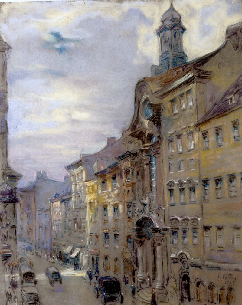 Die Sendlinger Straße in München (mit der Asamkirche) by Charles Vetter ...