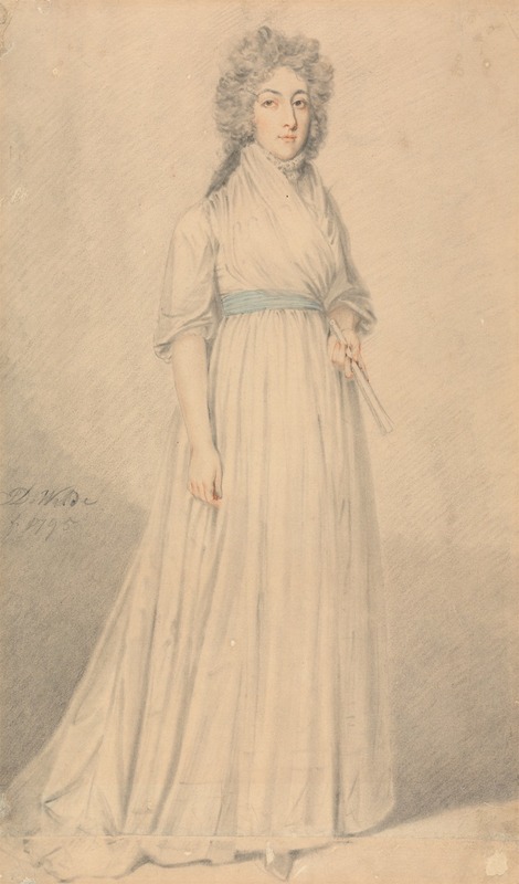 Samuel de Wilde - A Lady, full length, Wearing a Blue Sash and Holding a Fan