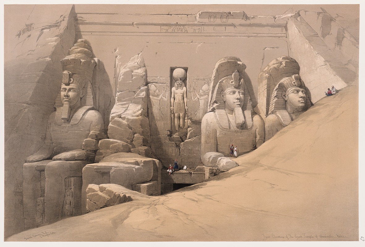 David Roberts - Front elevation of the Great Temple of Aboosimble [sic]. Nubia.(Frontispiece, vol. 2)