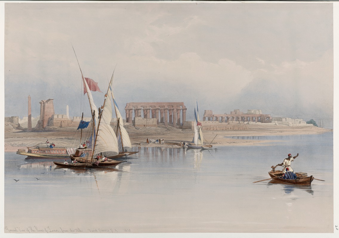 David Roberts - General view of the ruins of Luxor, from the Nile. 1838.