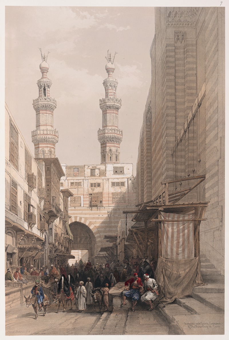 David Roberts - Minarets and grand entrance of the Metwaleys at Cairo.