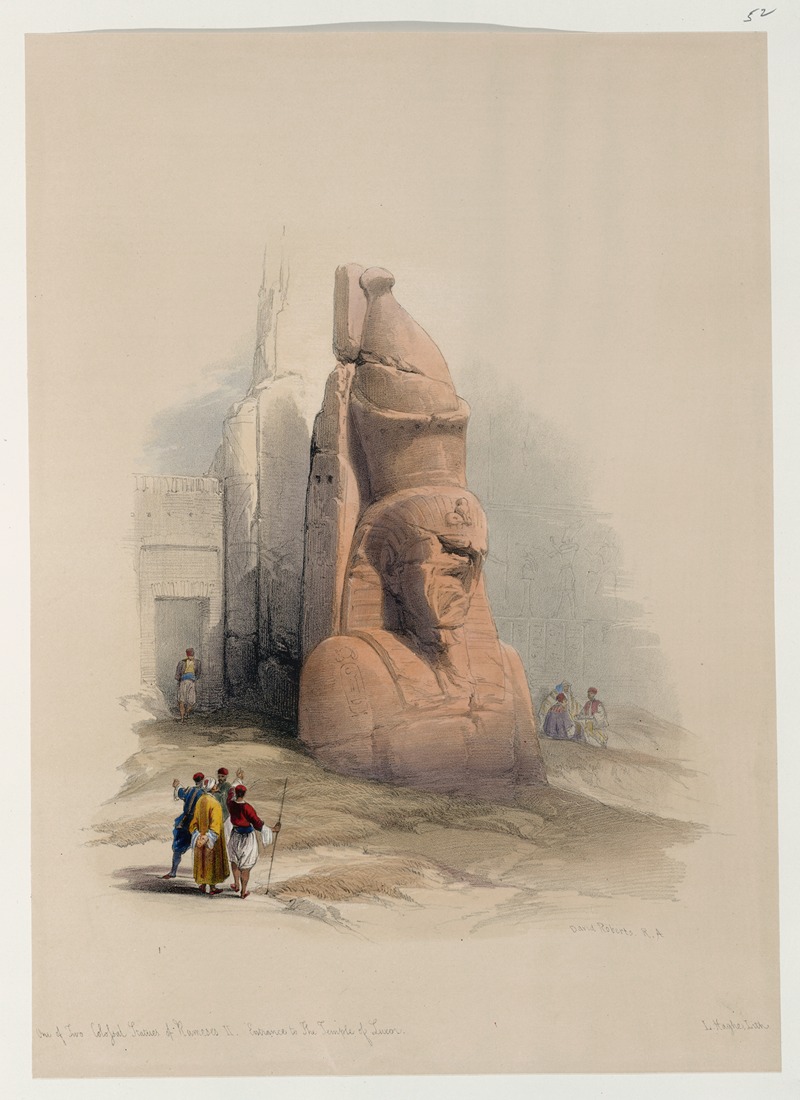 David Roberts - One of two colossal statues of Rameses [sic] II. Entrance to the Temple at Luxor.