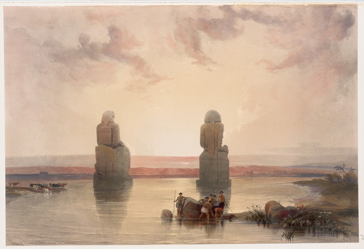 David Roberts - Statues of Memnon at Thebes, during the inundation.