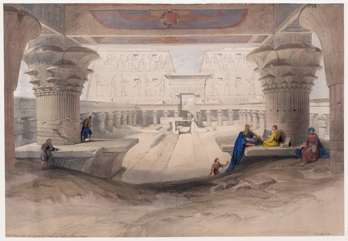 David Roberts - View from under the portico of Temple of Edfou [Idfû], Upper Egypt.