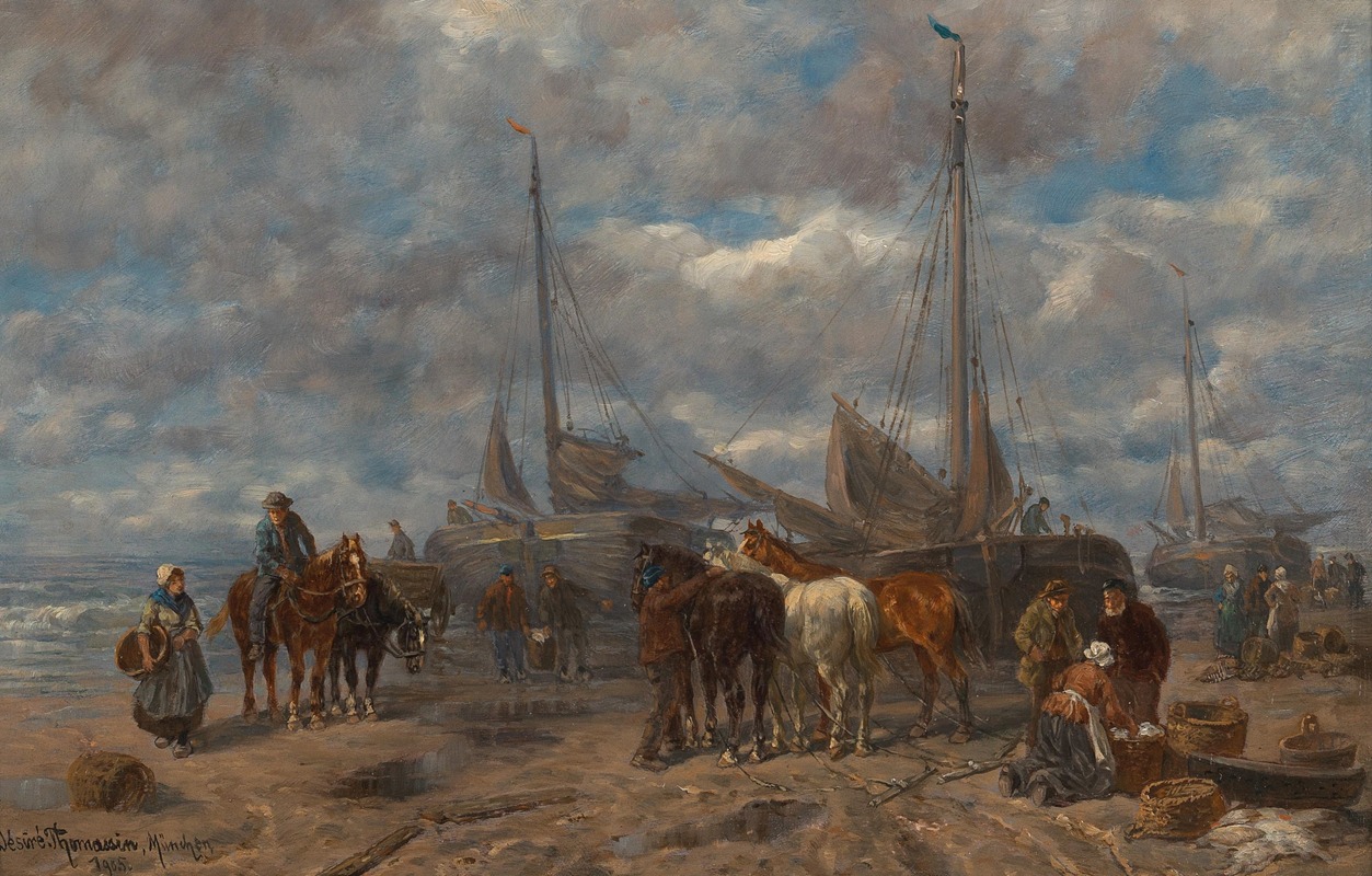 Désiré Thomassin - The Homecoming of the Fishermen, Market on the Beach