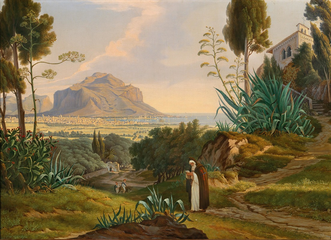 Emil Ludwig Löhr - A View of the Bay of Palermo with Monte Pellegrino