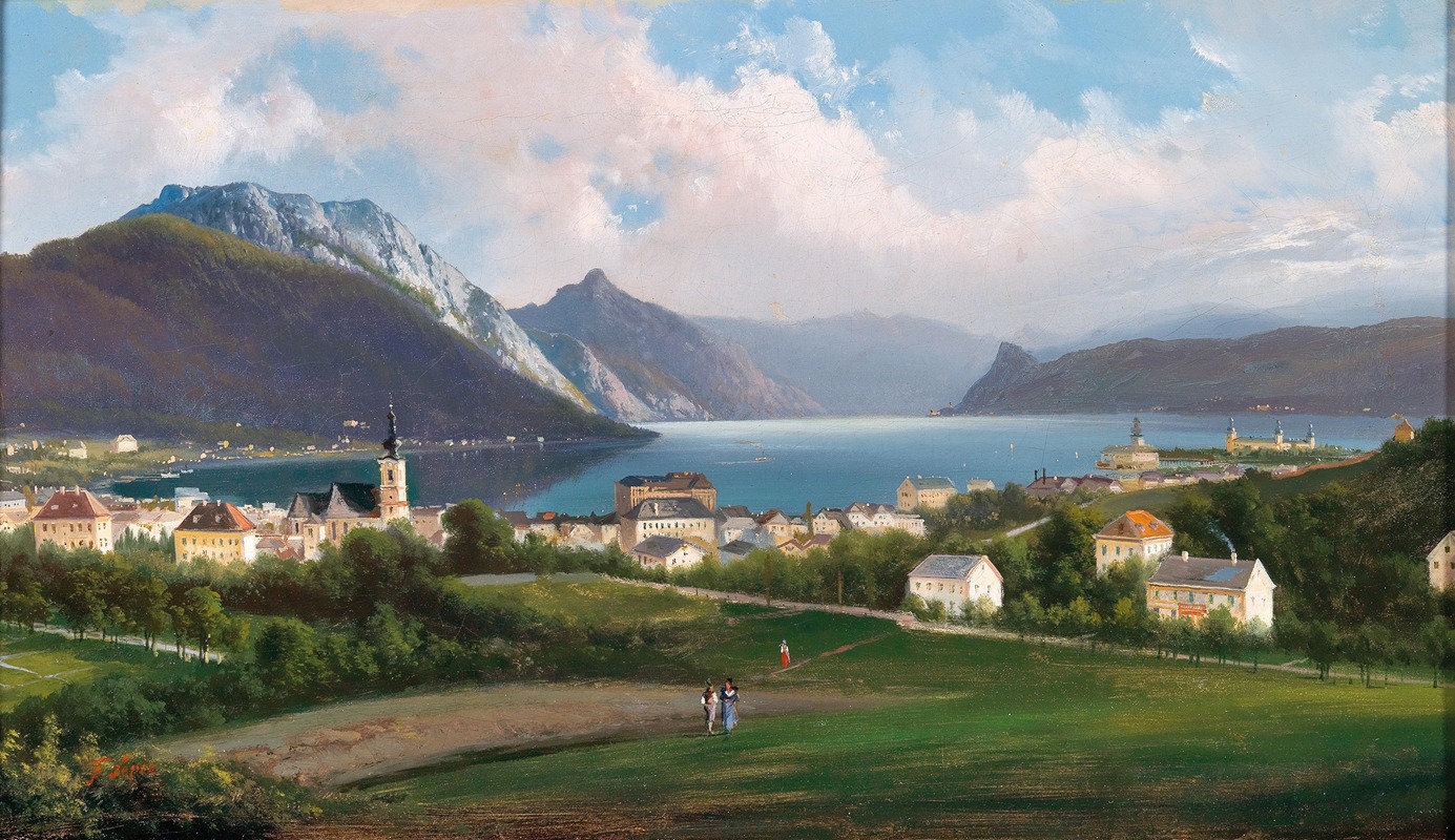 Ferdinand Lepie - A View of Gmunden on Lake Traunsee