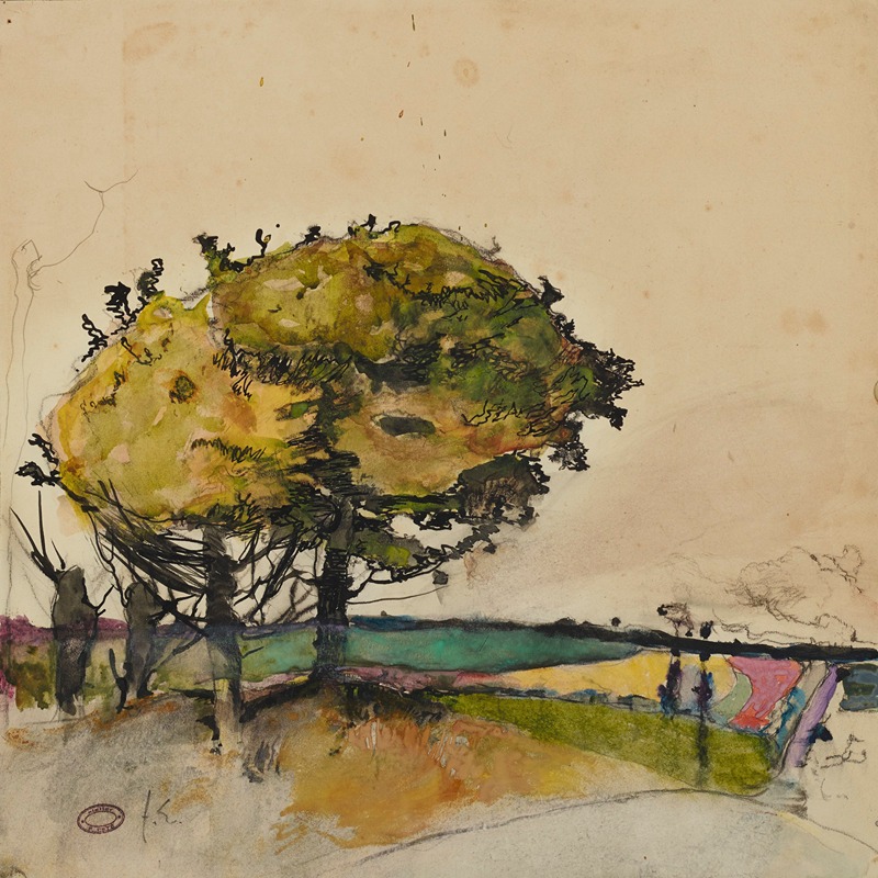 Florence Esté - Paysage avec arbres dans les champs