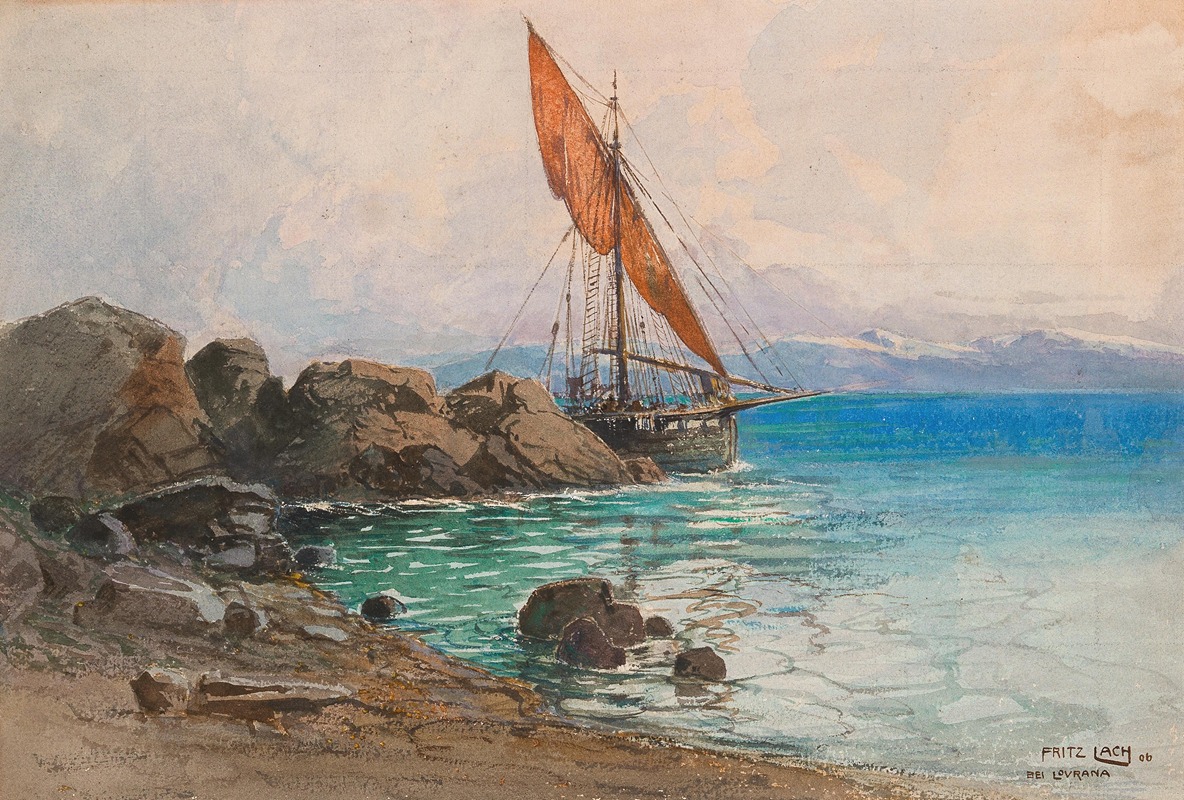 Fritz Lach - Sailing boat near the coast