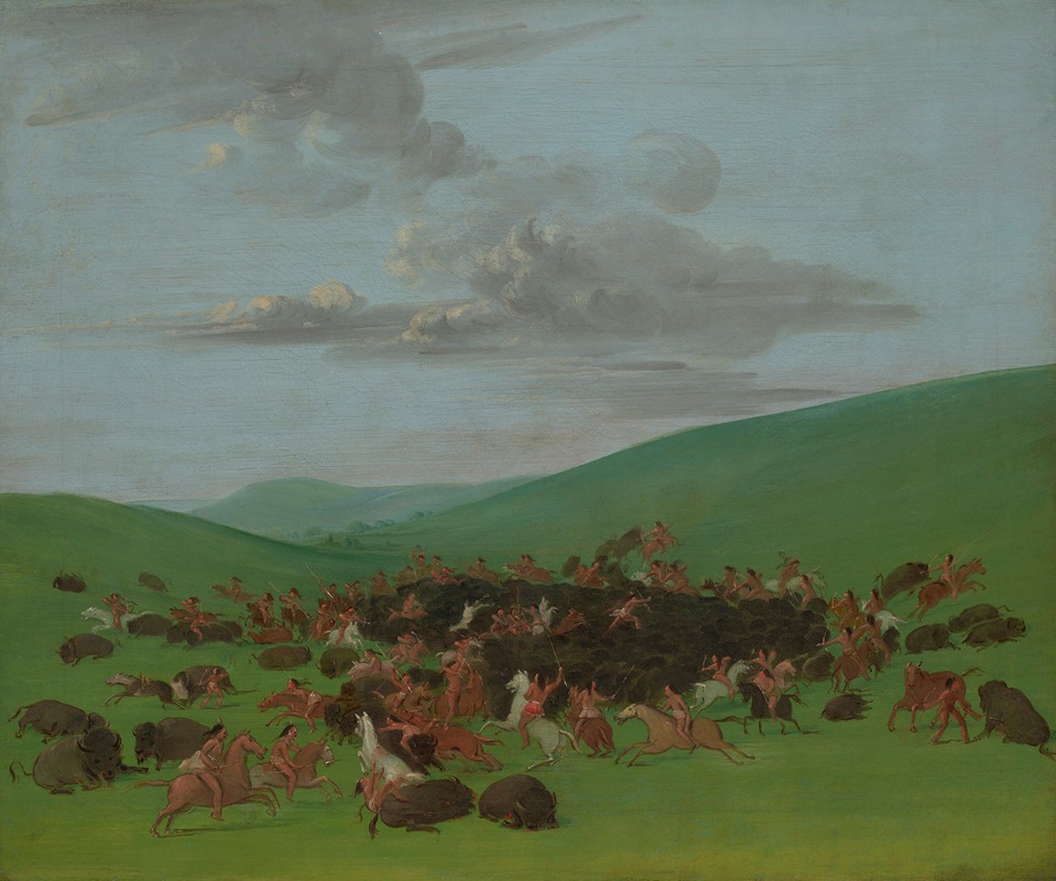 George Catlin - Buffalo Chase, A Surround by the Hidatsa