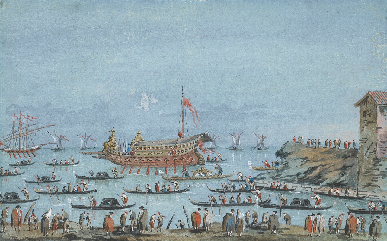 Giacomo Guardi - Venice; The Bucintoro on the lagoon
