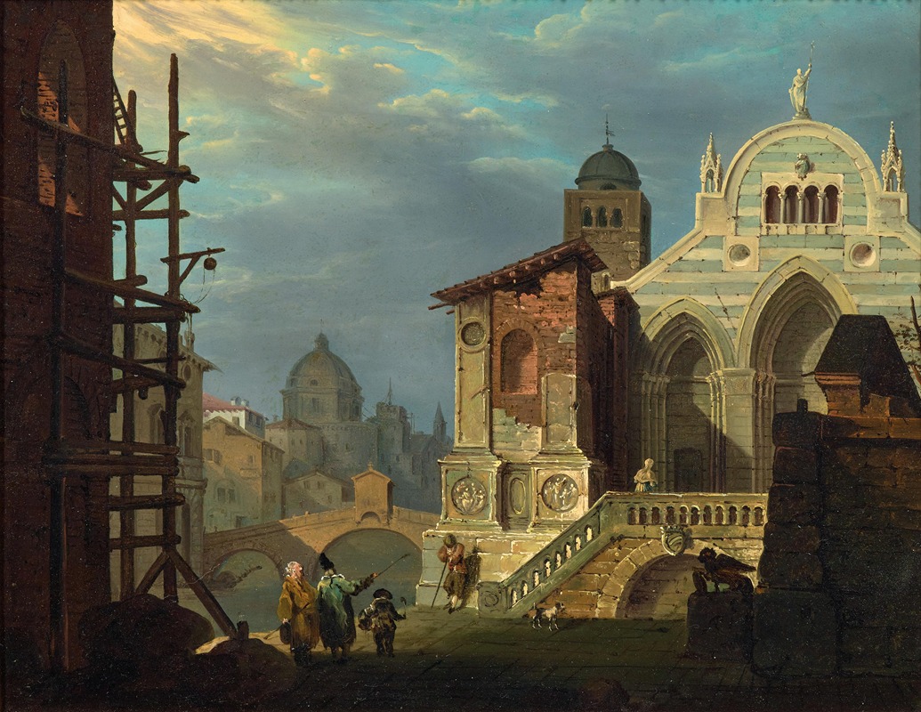 Giovanni Migliara - Venetian Capricci with Church and Figures