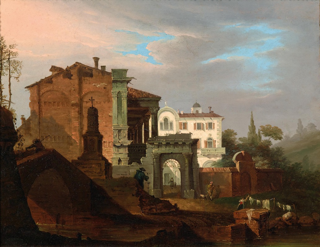 Giovanni Migliara - Venetian Capricci with Villa and Arch
