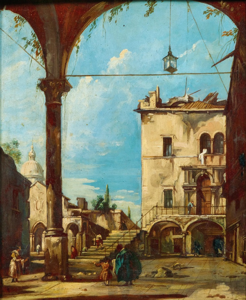 Giuseppe Bernardino Bison - An Architectural Capriccio with Figures