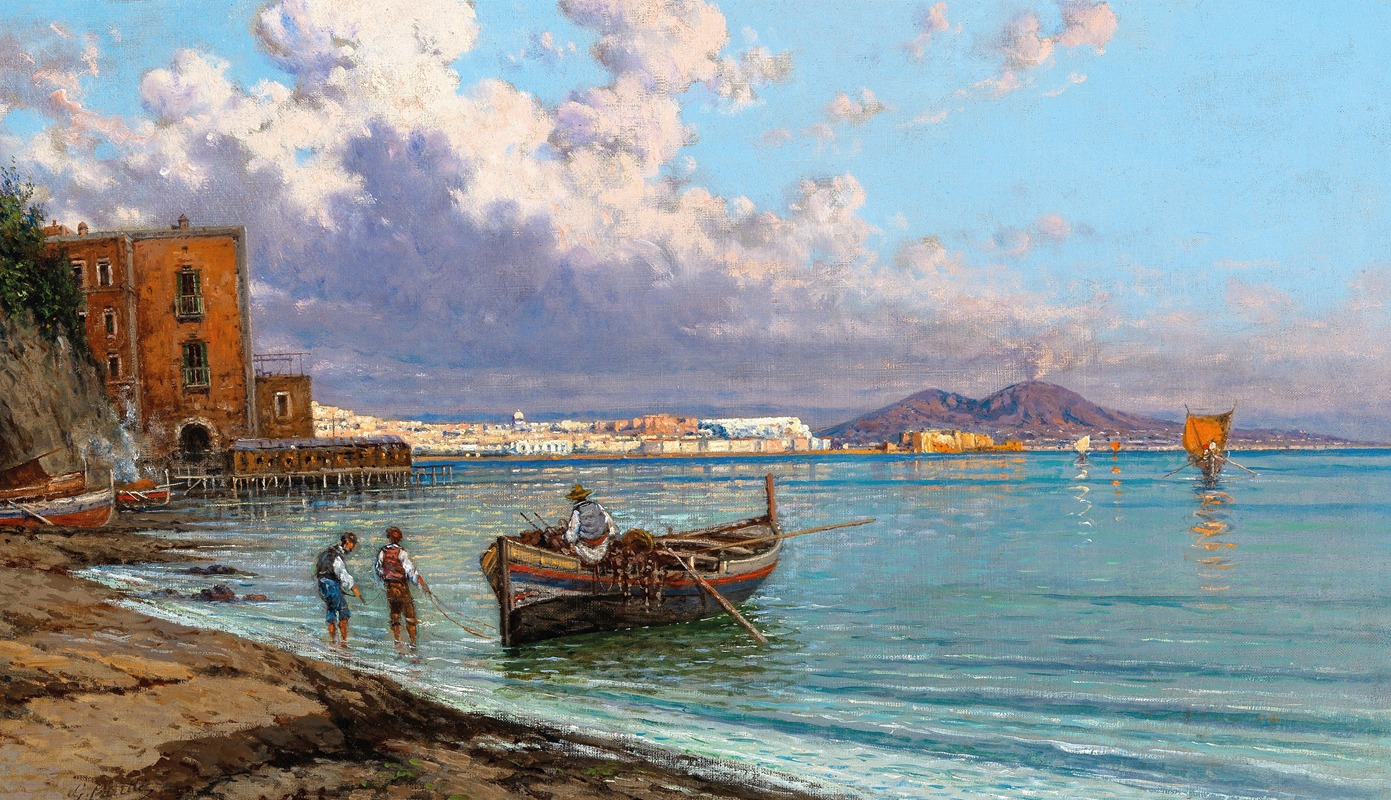 Giuseppe Carelli - Fishermen in Naples, with Vesuvius in the Background