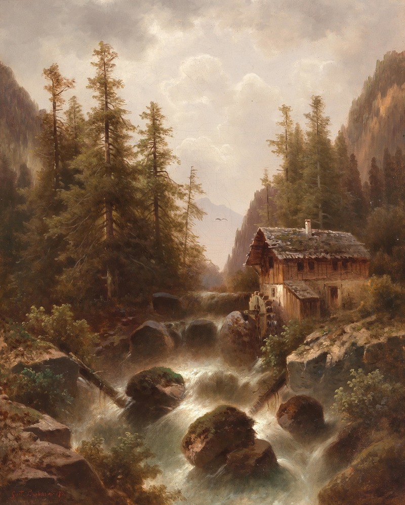 Gustav Barbarini - A Mill by a Mountain Torrent