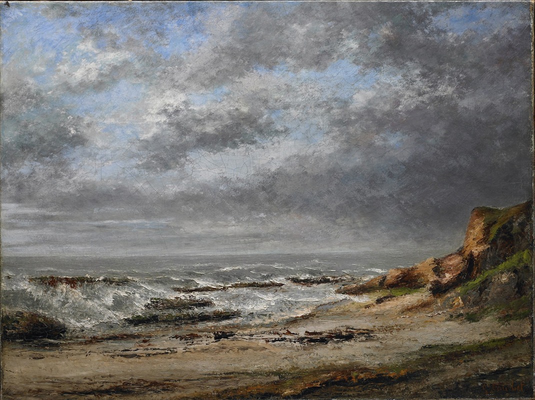Gustave Courbet - View of a rough sea near a cliff