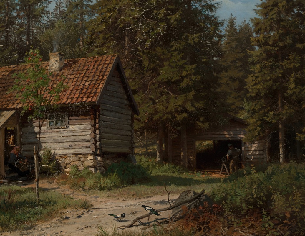 Hans Gude - Woodland cottage