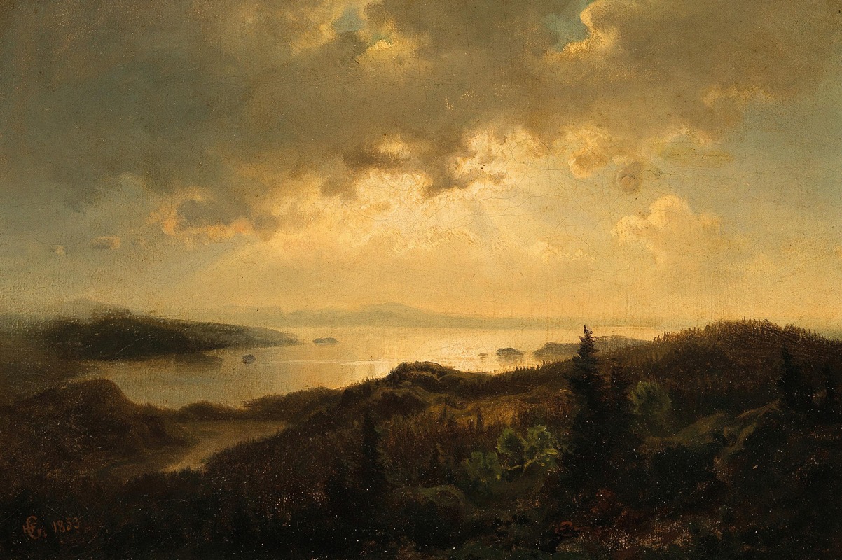 Hans Gude - A Scene at Dusk in Norway