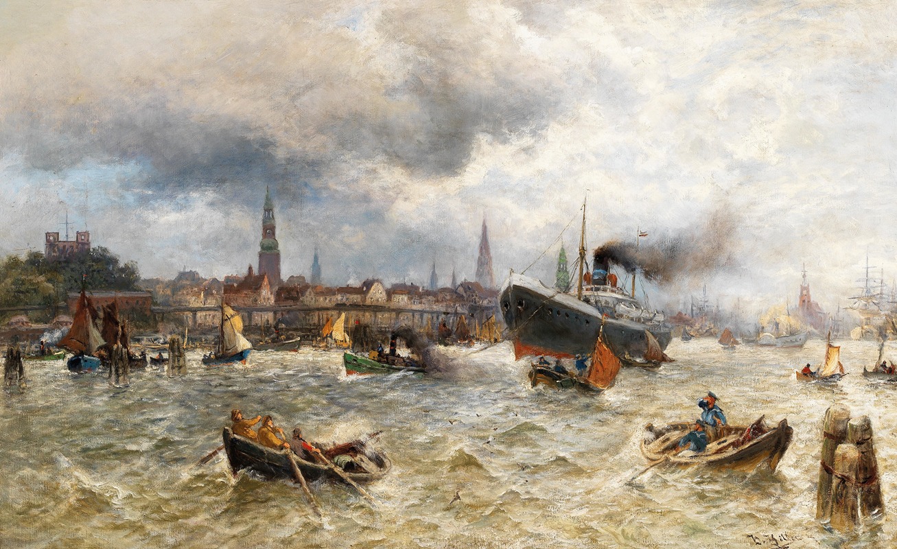 Heinrich Hiller - The Harbour in Hamburg