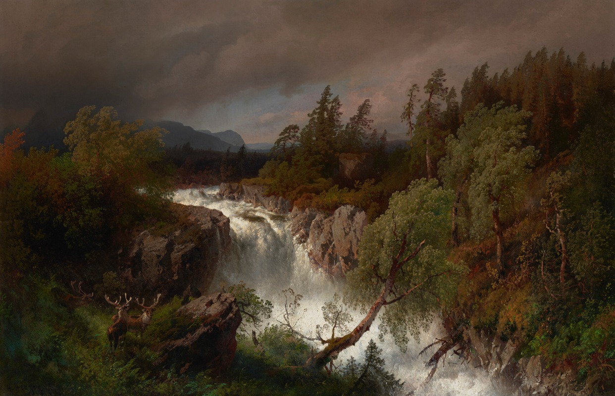 Hermann Ottomar Herzog - Waterfall in Telemarken Norway