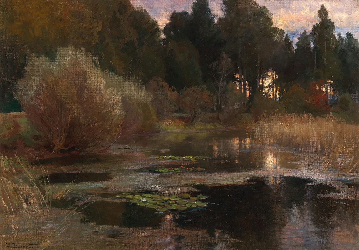 Hugo Darnaut - A Water Lily Pond at Dusk