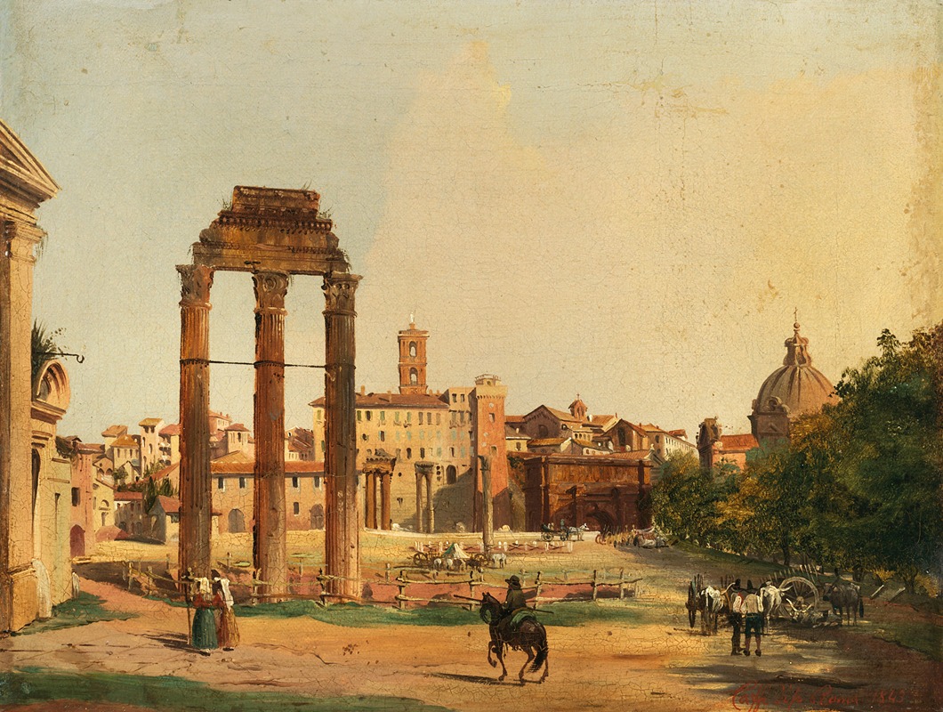 Ippolito Caffi - Rome, a View of the Roman Forum with the Temple of Castor and Pollux