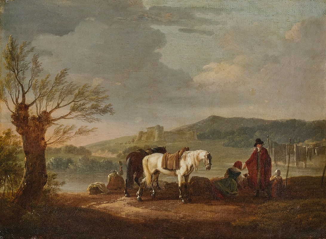 Jacques François Joseph Swebach-Desfontaines - Paysage aux cavalier et lavandières