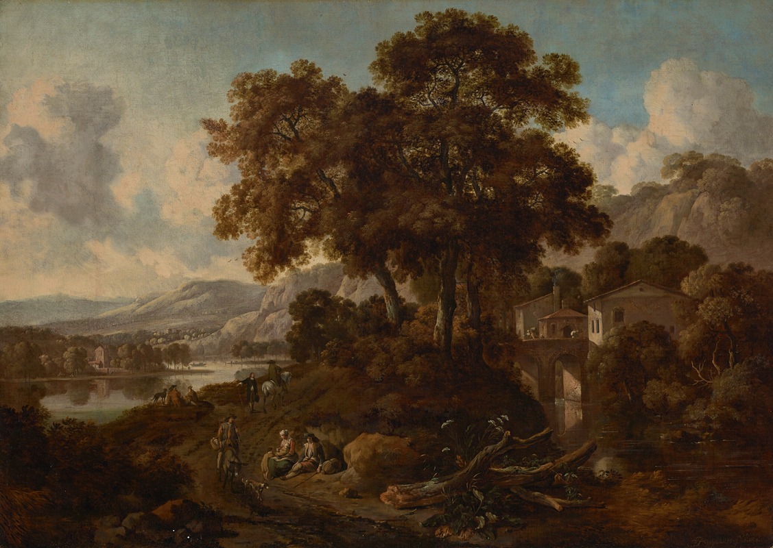 Jan Wijnants - An Italianate wooded landscape with a river