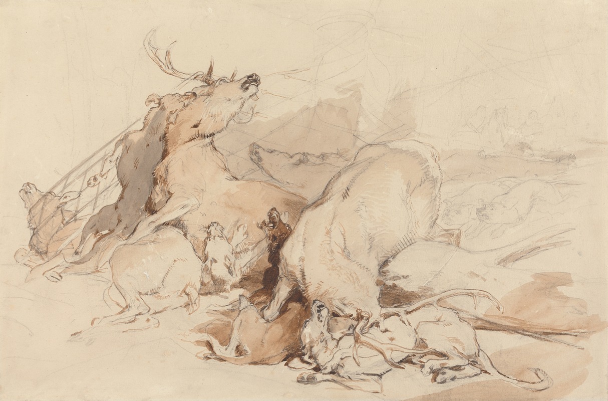 Sir Edwin Henry Landseer - Hounds and Hunters Attacking Deer