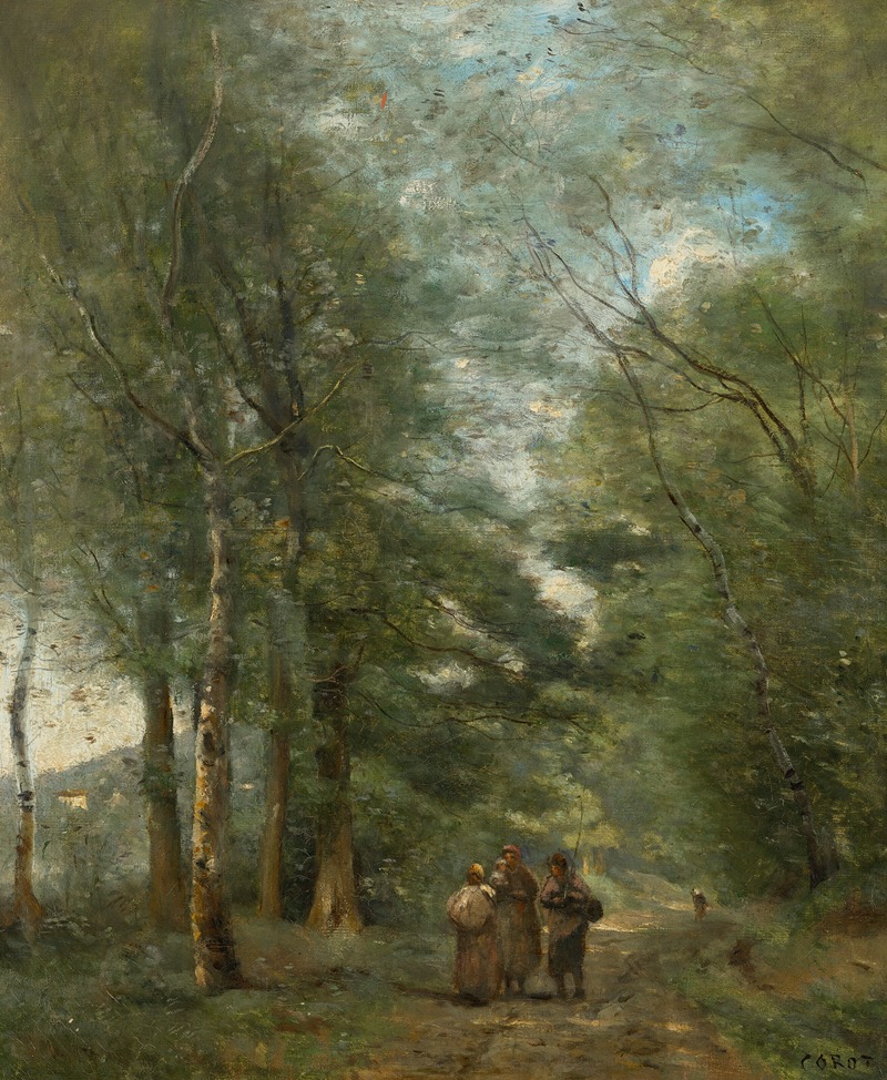 Jean-Baptiste-Camille Corot - Ville d’Avray.Paysans causant sur le chemin longeant L’étang