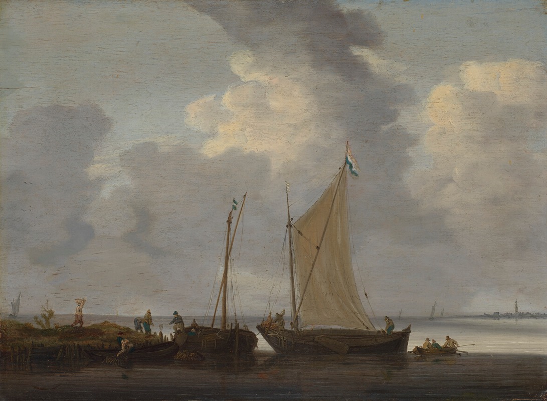 Jeronymus van Diest - A calm with fishermen unloading their catch