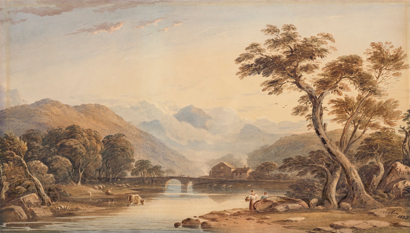 John Varley - Beddgelert Bridge, with Snowdon beyond