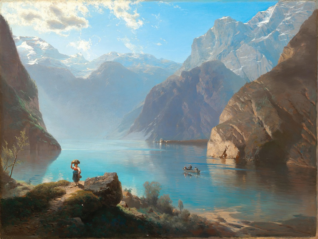 Leopold Heinrich Vöscher - A Scene on Lake Königssee with St. Bartholomä