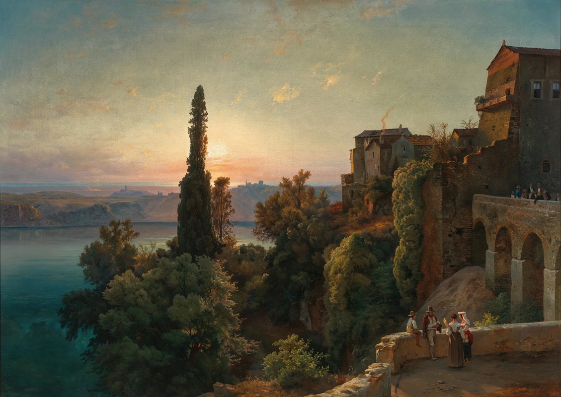Louis Gurlitt - A View of Lake Nemi in the Alban Hills near Rome