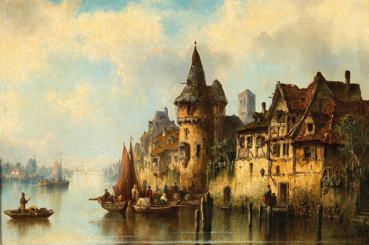 Ludwig Hermann - Holländische Flußufer bei Delft