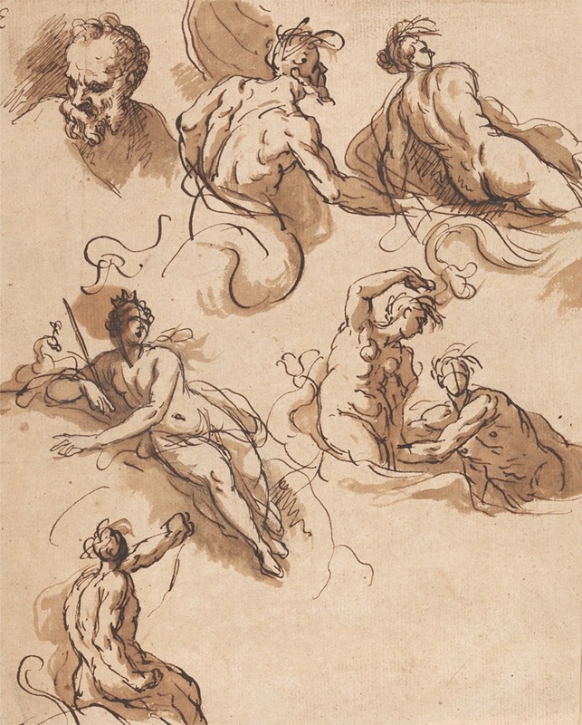 Sir James Thornhill - Sheet of Classical Figure Studies