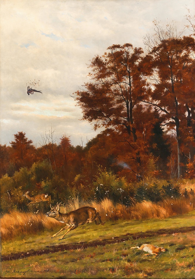 Otto Recknagel - A Hunting Scene at the Edge of the Woods