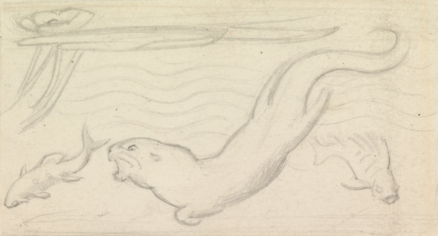 Sir John Everett Millais - Stained Glass Study, An Otter and Two Fish