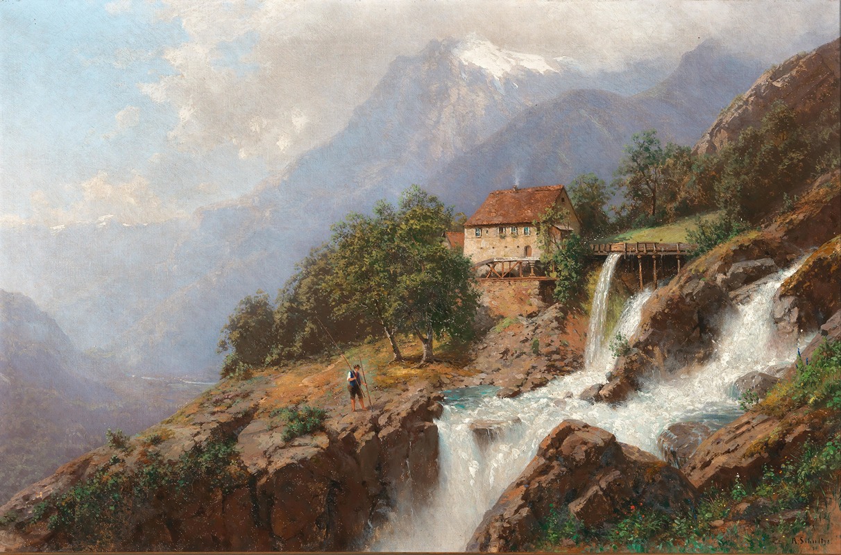 Robert Schultze - A Mill by a Mountain Stream